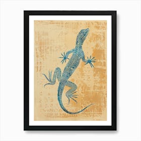 Blue Gecko Block Print 1 Art Print