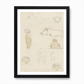 Sketches Of Standing Figures And Animals, Paul Gauguin Art Print