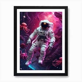 Octopus In Galaxy With Astronaut Art Print