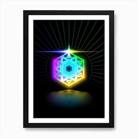 Neon Geometric Glyph Abstract in Candy Blue and Pink with Rainbow Sparkle on Black n.0436 Art Print