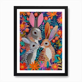 Kitsch Colourful Bunnies 1 Art Print