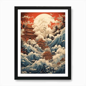 Tsunami Waves Japanese Illustration 9 Art Print