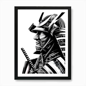 Samurai Silhouette - Abstract Line Art Illustration 43 Art Print