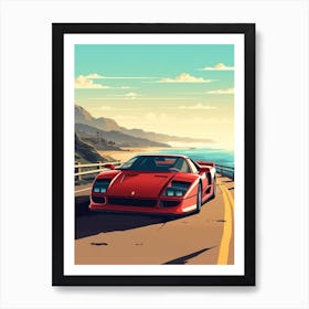 A Ferrari F40 In The Pacific Coast Highway Car Illustration 1 Art Print