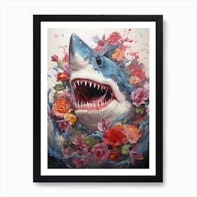 Shark With Flowers Art Print