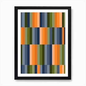 Striped Pattern Warm Green And Blue And Orange Art Print