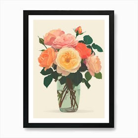 English Roses Painting Rose In A Vase 1 Art Print