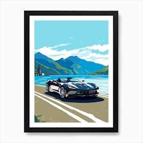 A Chevrolet Corvette Car In The Lake Como Italy Illustration 2 Art Print