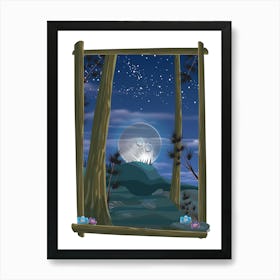 Moon In The Woods Art Print