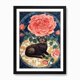 Rose With A Cat 4 William Morris Style Art Print