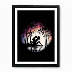 Silhouette Of A Woman Kissing Art Print