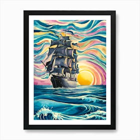Sailing Ship At Sunset 3 Art Print