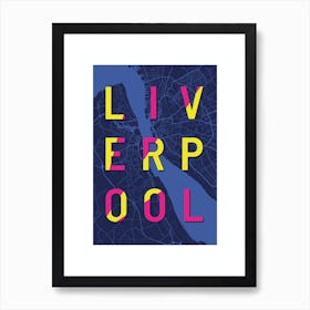 Liverpool Map Print In Blue & Pink Art Print
