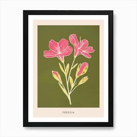 Pink & Green Freesia 1 Flower Poster Art Print