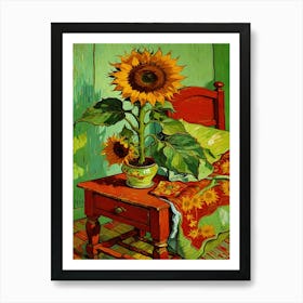 Sunflowers By The Bed - Inspired By Vincent Van Gogh Art Print