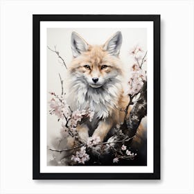 Fox, Japanese Brush Painting, Ukiyo E, Minimal 2 Art Print