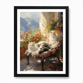 Two Cats Lounging In The Sun Rococo Style Art Print