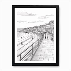 View Of Newquay, United Kingdom Line Art Black And White 1 Art Print