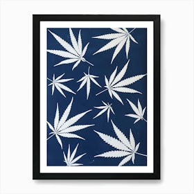 Blue cyanotype hemp leaves Art Print