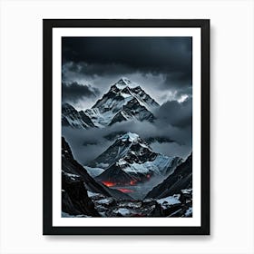 Tibetan Mountains Everest: Towering Above the Clouds Affiche