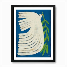 White Dove Of Peace On Blue Sky Art Print