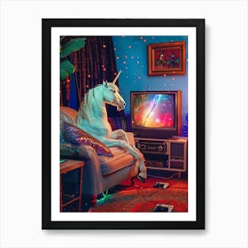Retro Unicorn In Space Playing Galaxy Video Games 1 Art Print
