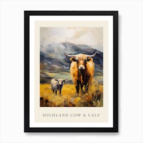 A Highland Cow & A Calf Impressionism Poster 4 Art Print