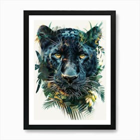 Double Exposure Realistic Black Panther With Jungle 28 Art Print