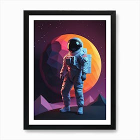 Low Poly Astronaut Minimalist Sunset (42) Art Print