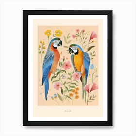 Folksy Floral Animal Drawing Macaw 3 Poster Art Print