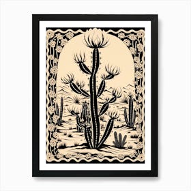 B&W Cactus Illustration Cylindropuntia Kleiniae 1 Art Print