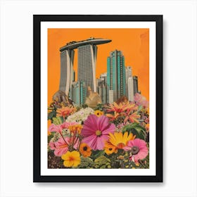 Singapore   Floral Retro Collage Style 2 Art Print