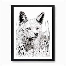 Fox In The Forest Linocut White Illustration 7 Art Print