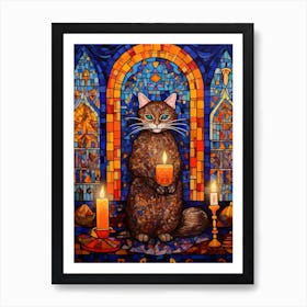 Mosaic Cat With Candles In Medieval Church Art Print