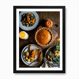 A Thanksgiving Feast Laid Out On A Rustic Wooden Table Is The Centerpiece Of An Epicurean Visual S (1) 1 Art Print