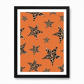 Leopard Print Stars on Orange Art Print