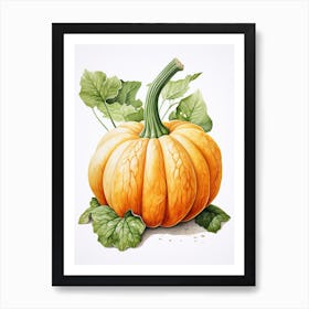 Turban Squash Pumpkin Watercolour Illustration 2 Art Print