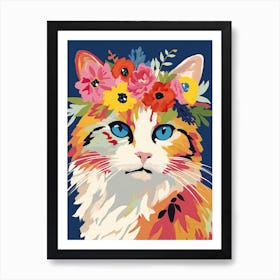 Munchkin Cat With A Flower Crown Painting Matisse Style 2 Art Print