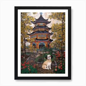 Painting Of A Dog In Shanghai Botanical Garden, China In The Style Of Gustav Klimt 01 Art Print