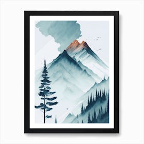 Mountain And Forest In Minimalist Watercolor Vertical Composition 377 Art Print