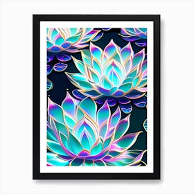 Lotus Flower Repeat Pattern Holographic 3 Art Print