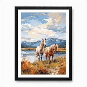 Horses Painting In Scottish Highlands, Scotland 1 Art Print