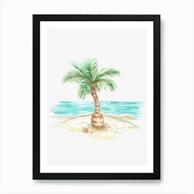 Watercolor Palm Tree On The Beach Art Print