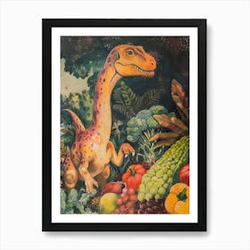 Dinosaur Grocery Shopping Storybook Style 3 Art Print