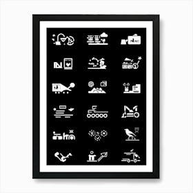 Black Icon Interface Representing Various Sectors Including Transportation Medicine Mobile School 2 1 Art Print