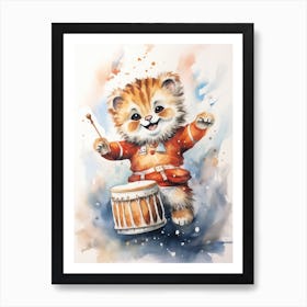 Dancing Watercolour Lion Art Painting 3 Art Print