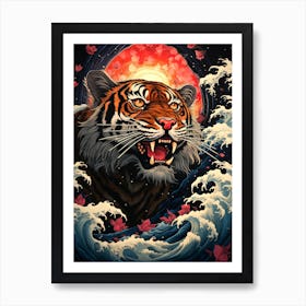 Tiger In The Waves Art Print