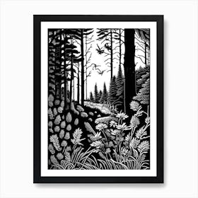Running Pine Wildflower Linocut Art Print