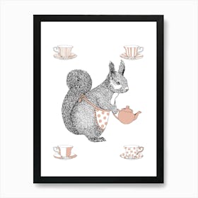 Tea Time Squirrel Art Print