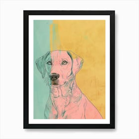 Labrador Dog Teal & Mustard Line Drawing Art Print